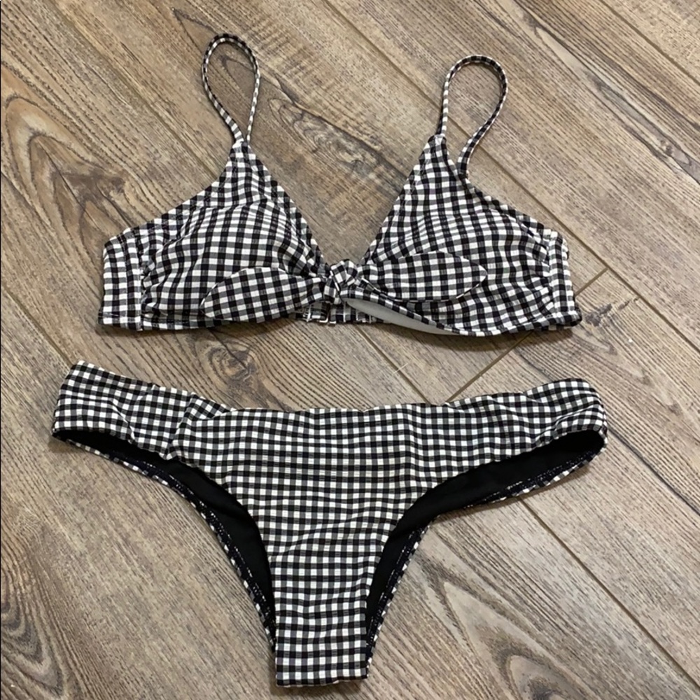 black and white checkered matching bikini